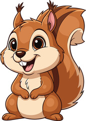 Cartoon squirrel standing upright, bushy tail, cute woodland animal character, brown fur with lighter chest, friendly forest wildlife scene, vector illustration design ©  Creative Crafter