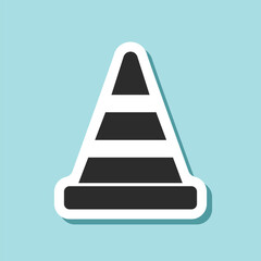 Traffic cone sticker icon in flat style. Safety obstacle vector illustration on isolated background. Construction barrier sign business concept.