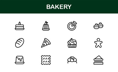 Bakery Line Icon Set – Professional Minimalist Vector Icons for Pastries, Bread, and Sweet Treats in a Clean Outline Style