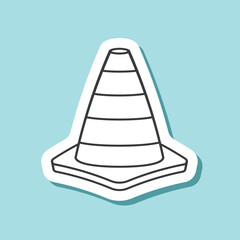 Traffic cone sticker icon in flat line style. Safety obstacle vector illustration on isolated background. Construction barrier sign business concept.