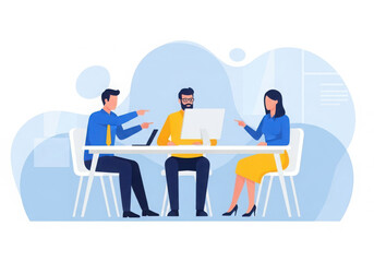 A flat illustration of Business meeting isolated on white background with team members discussing strategy and collaborating on a project in a modern office setting