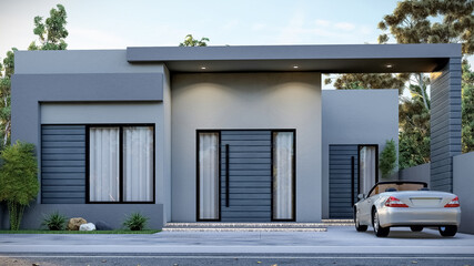 3D illustration of a contemporary single-story house