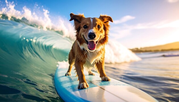 Dog surfing a wave