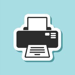 Printer sticker icon in flat style. Office machine vector illustration on isolated background. Printout sign business concept.