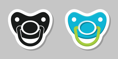 Baby pacifier sticker icon in flat style. Nipple for newborn child vector illustration on isolated background. Soother sign business concept.