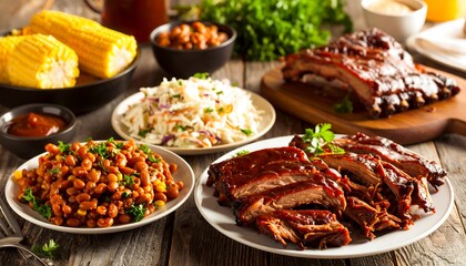 BBQ feast on a rustic table