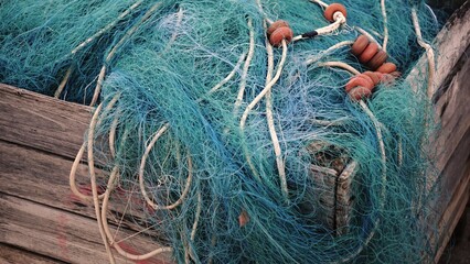 fishing net tangled in the port dock