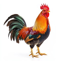 Fototapeta premium Colorful rooster, standing proud against white