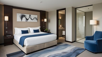 A corner of a modern and simple hotel room