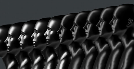 Obraz premium A row of silhouetted faces expressing a range of emotions, hinting at the complexities of the human psyche. Each face reflects a different state of mind.