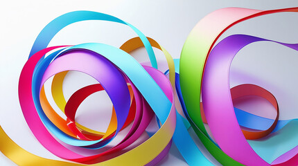 Vibrant colorful curved ribbons of varying