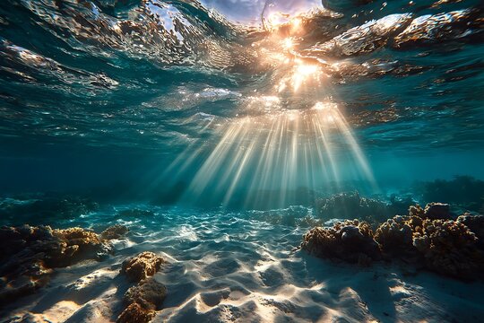 Aquatic sun illumination passing through fluctuating water level establishing serene setting
