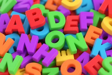 Fototapeta premium Colorful fridge magnets spelling back to school concept for kids learning and education