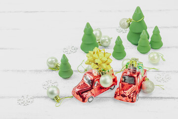 Creative Christmas composition. Traditional New Year decor, holiday symbols