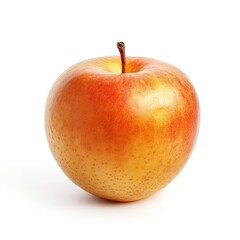 Single, whole, ripe apple, vibrant red-yellow hue, smooth skin, stem intact, isolated white background