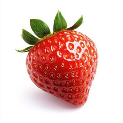 Single, vibrant red strawberry, glossy skin, green leaves (3)