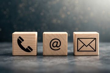 Contact Information Blocks Displaying Phone, Email, and Mail Icons on a Dark Surface with Low Feedback, Ideal for Business Communication