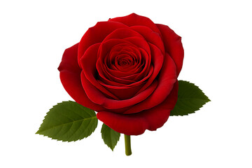 Fototapeta premium a perfect red rose with green leaves on a long stem, isolated on a transparent background