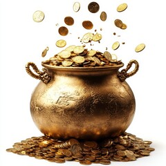gold pot filled with coins, with golden coins flying out of the pot, representing fortune, wealth, and success, Generative AI