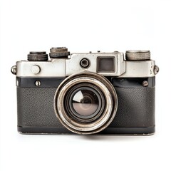 Aged, vintage camera on a white background