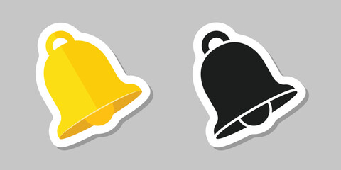 Notification bell sticker icon in flat style. Incoming inbox message vector illustration on isolated background. Ringing bell sign business concept.