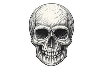 Fototapeta premium Hand drawn Engraved Human Skull on White Background illustration drawing