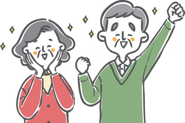 喜んでいるシニア夫婦　上半身　ベクター
