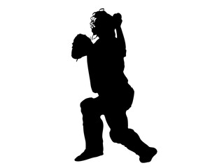 実戦シーンの捕手プレーを表現したベクターシルエット
