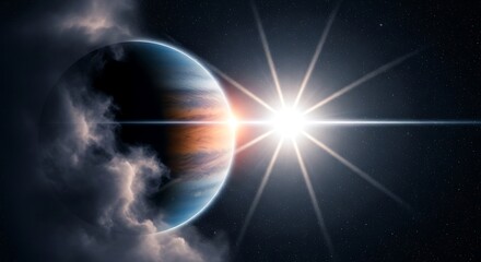 Fototapeta premium Cosmic Sunrise: A Planet's Dawn Illuminated by a Stellar Flare