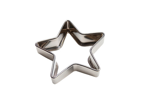 Shiny star shaped metal cookie cutter isolated on black background, Isolated On Transparent Background