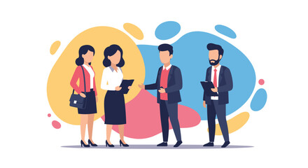 Fototapeta premium Diverse business team collaborating in a modern professional setting, representing teamwork, communication, and corporate strategy. Ideal for concepts like meetings, networking, and business growth.