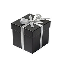 Obraz premium Elegant black gift box with shiny silver ribbon for luxury occasions and exquisite celebrations
