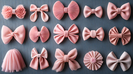 A set of hair accessories for a baby girl. Create stylish hair bows, clips, pins, and elastics. girls' hairstyles accessorized with chic pieces