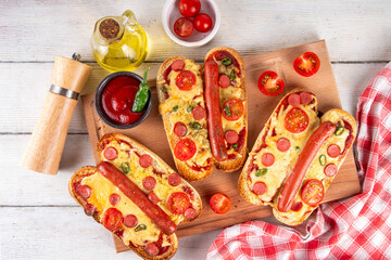 Tasty gourmet pizza dogs
