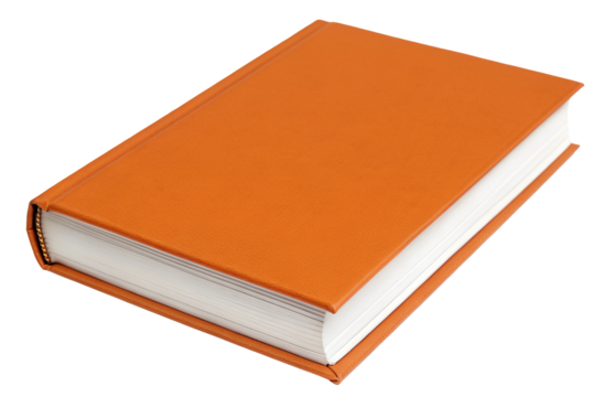 Orange hardback book isolated on white background for reading and education concept stock photo