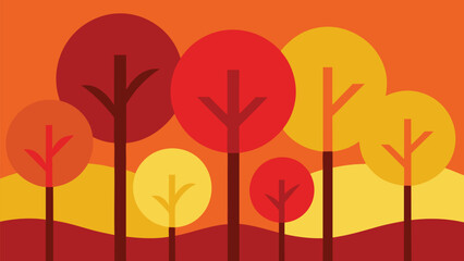 Minimalist autumn forest trees vector illustration warm colors scalable eps graphic