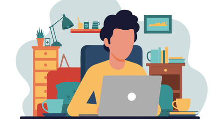 Professional working remotely on laptop at a cozy home office desk, representing productivity, flexible work, freelance, and modern digital lifestyle.