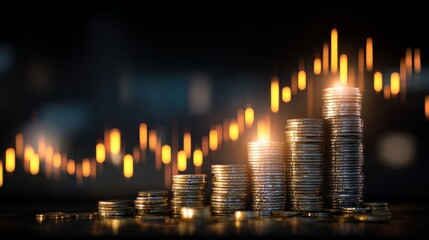 Financial exchange chart with digital currency trade graph on investment business background showing economic growth, profit analysis, and marketing strategy in modern technology concept