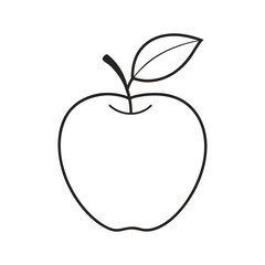 Simple outline drawing of a fresh apple with a stem and leaf