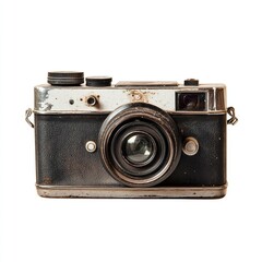 Vintage camera with dark body and aged metal