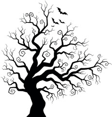 Spooky Silhouette A Halloween Tree with Bats in a Decorative Asset