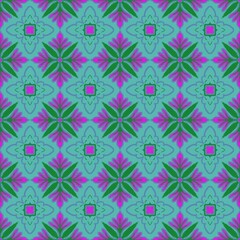 Colorful Floral Geometric Seamless Pattern in Blue and Pink