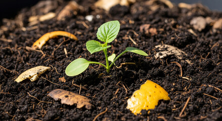 Sustainable Living: Plant Growing in Compost Bin