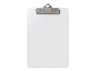 White clipboard with metal clip isolated on black background, Isolated On Transparent Background