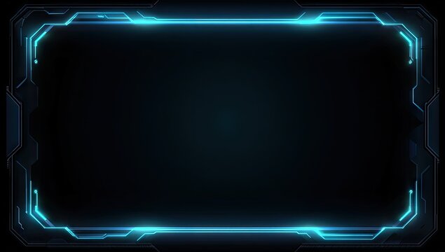 Dark screen with glowing blue frame