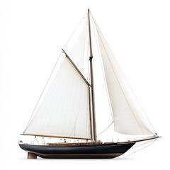 Obraz premium A classic sailboat with white sails and a dark hull against a white background