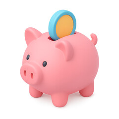 3D Investment Icon – Piggy Bank with Gold Coin