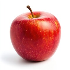 Single red apple, vibrant red hues,  streaked with yellow, whole, isolated on white background