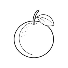 Simple line drawing of a fresh orange with a stem and leaf