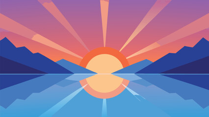 Serene lake sunrise illustration with subtle reflections vector art eps scalable